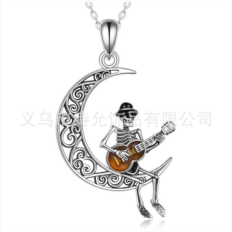 Wholesale Creative Moon Toast Skull Necklace Personalized Rock Guitar Pendant